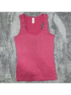 Womens Sparkly Pink Racerback Tank Top Size Medium Polyester Blend Stretch NEW